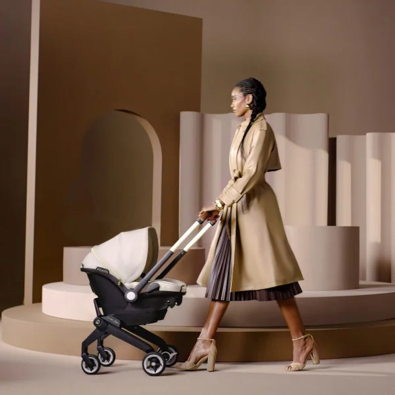 Shyft Dualride Infant Car Seat Stroller Combo with Green & Gentle Fabric (Champagne)