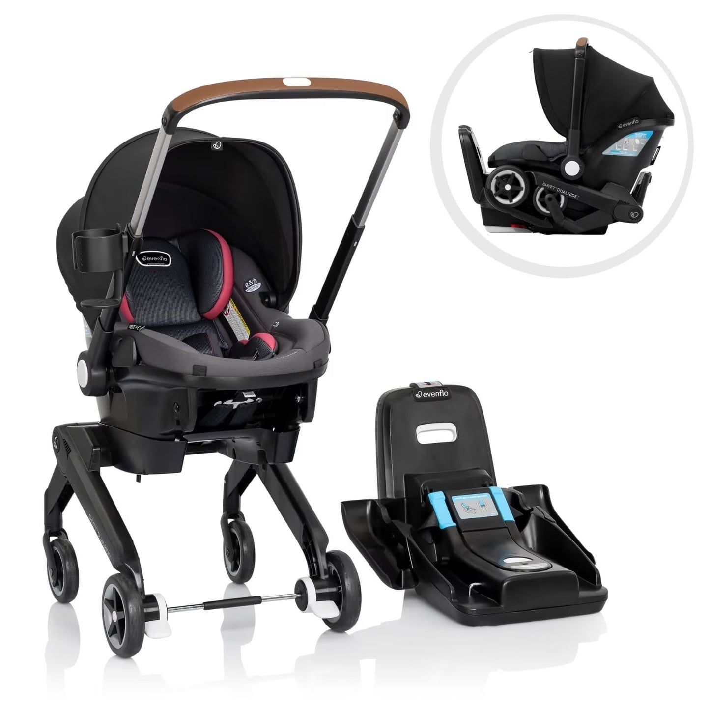Shyft Dualride Preemie and Infant Car Seat Stroller Combo 3-30Lbs with Carryall Storage (Durham Green)
