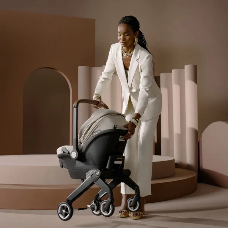 Shyft Dualride Infant Car Seat Stroller Combo with Green & Gentle Fabric (Champagne)