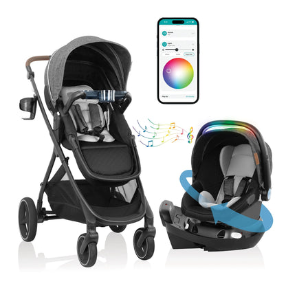 Shyft Intuiti+ Travel System Featuring Revolve180 Litemax NXT Preemie and Infant Car Seat with Sensorysoothe (Dubhan Black)