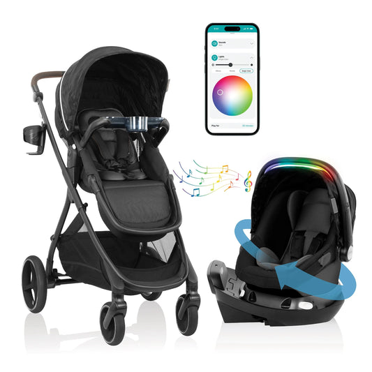 Shyft Intuiti+ Travel System Featuring Revolve180 Litemax NXT Preemie and Infant Car Seat with Sensorysoothe (Dubhan Black)
